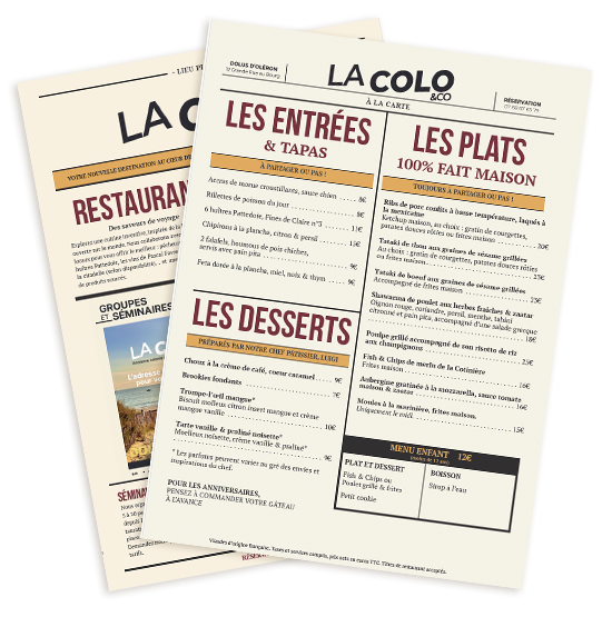 Carte du restaurant
